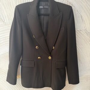 Zara Women's Elegant Black Blazer with Gold Accents